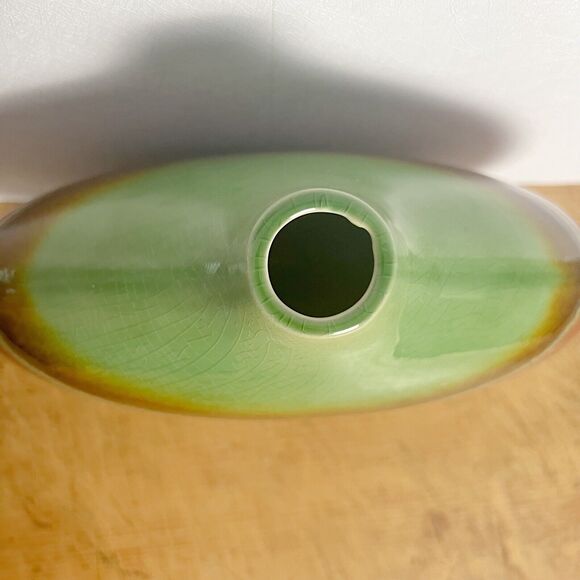 MCM Style Oval Ceramic Vase Red Green Tan Glaze. - Picture 2 of 8